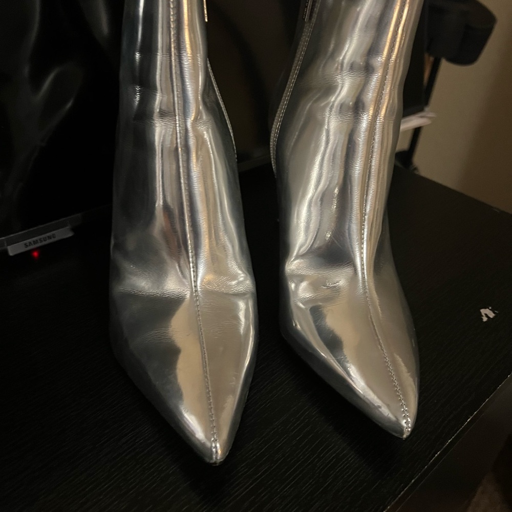 Silver Metallic Pointed Toe Boots - image 1
